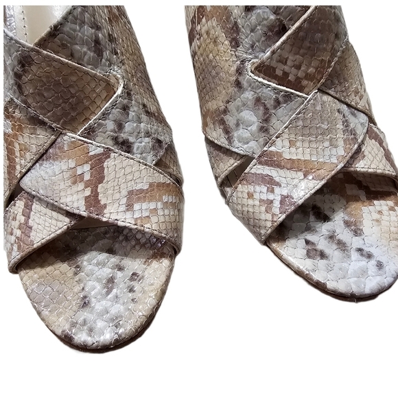 Snake print swifty mule sandals cream and brown block heel slip on sandal size 7 - Picture 4 of 10